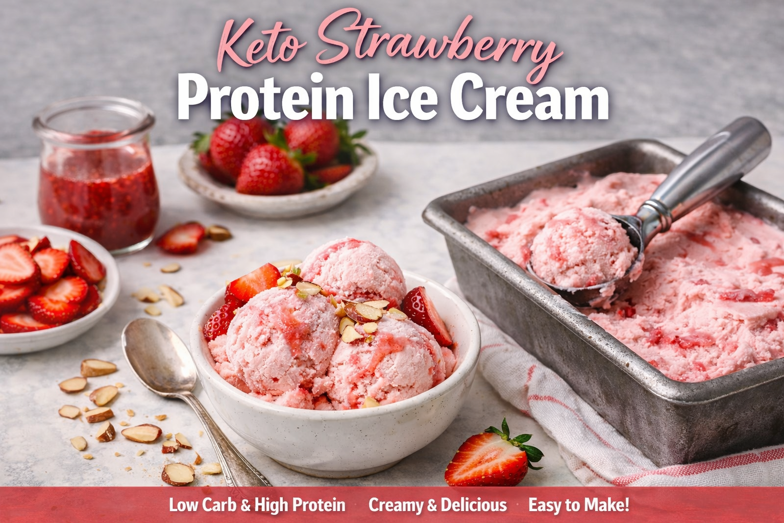Keto Strawberry Protein Ice Cream