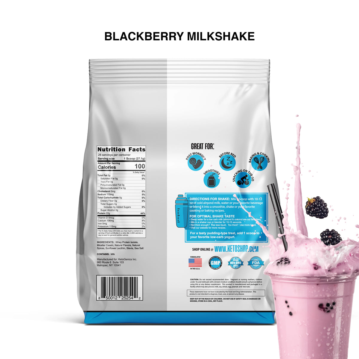 Zero Carb Keto Friendly Blackberry Milkshake protein powder Back