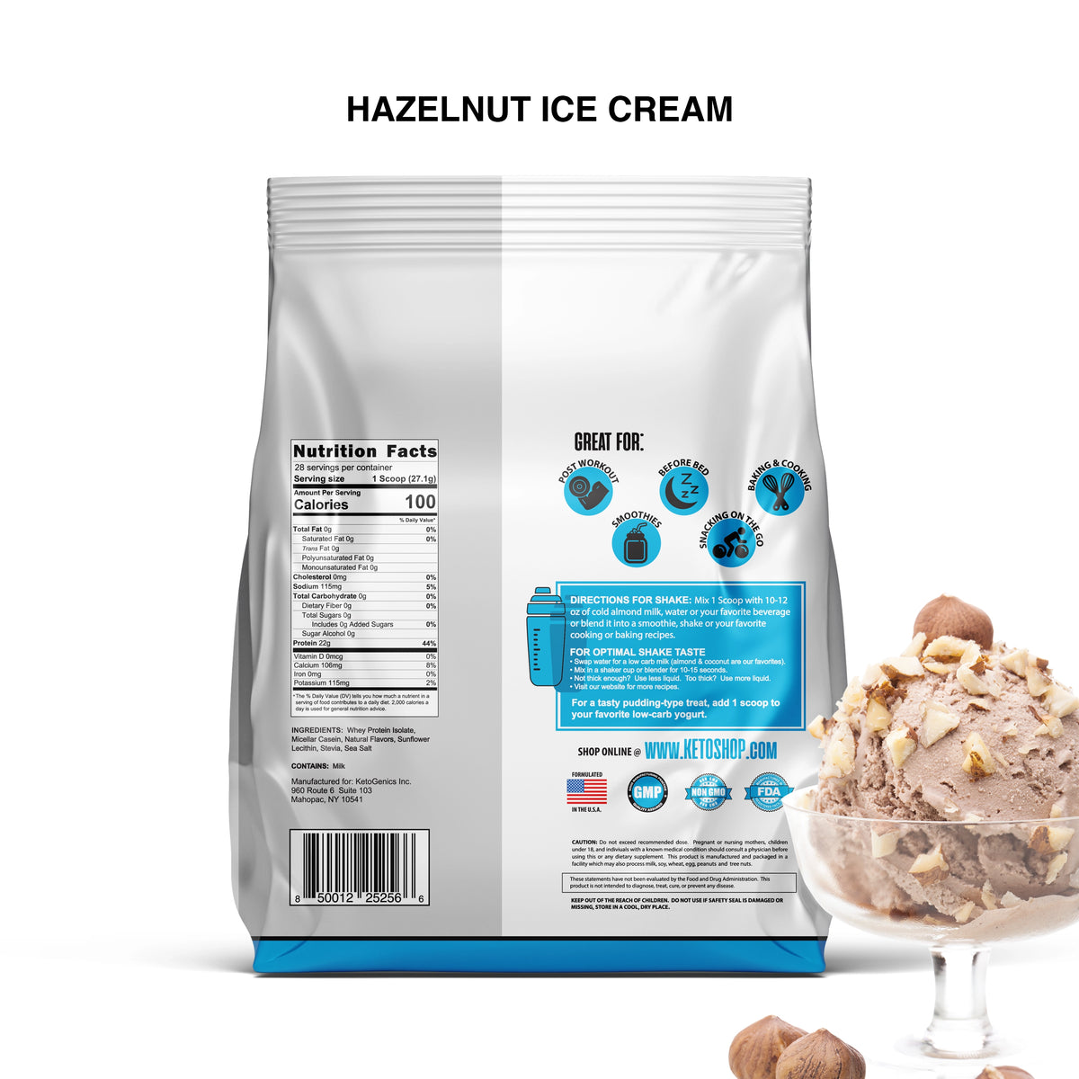 Zero Carb Keto Friendly Hazelnut Ice Cream protein powder Back