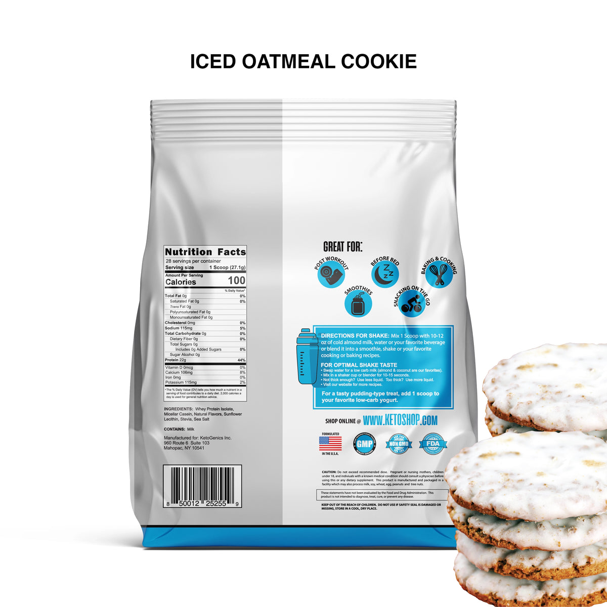 Zero Carb Keto Friendly Iced Oatmeal Cookie protein powder Back
