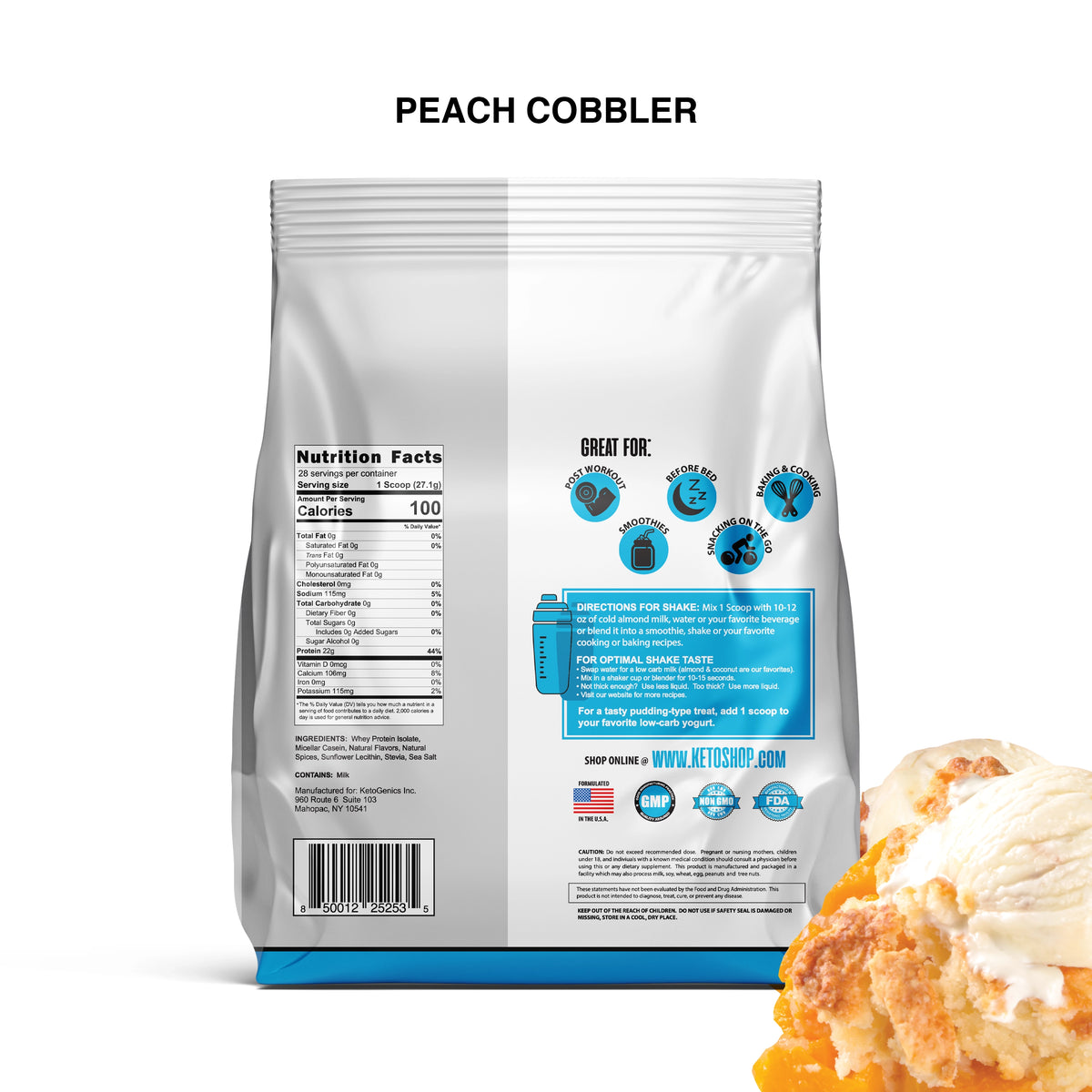 Zero Carb Keto Friendly Peach Cobbler protein powder Back