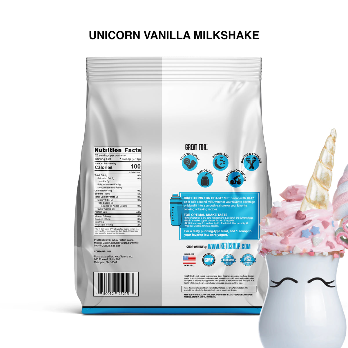 Zero Carb Keto Friendly Vanilla Milkshake protein powder Back 